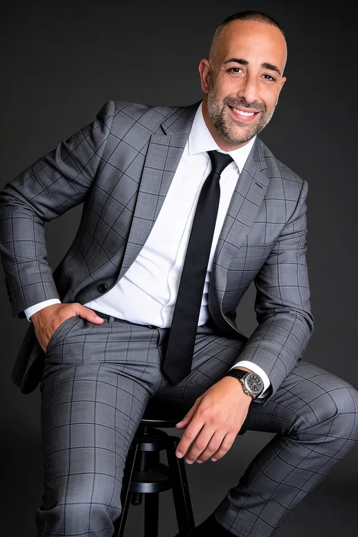 Riccardo Lucietti a Downtown Dubai con Burj Khalifa